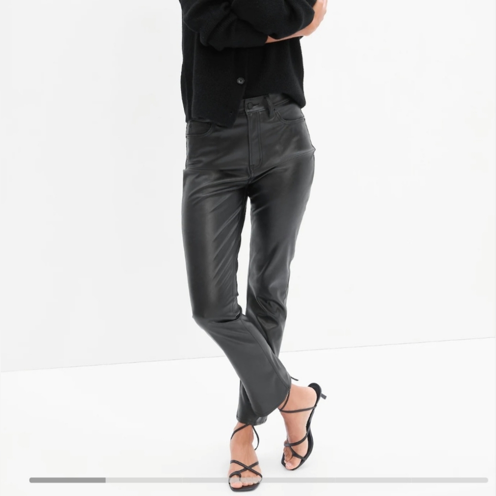 High Rise Black Vintage Slim Faux Leather Pants